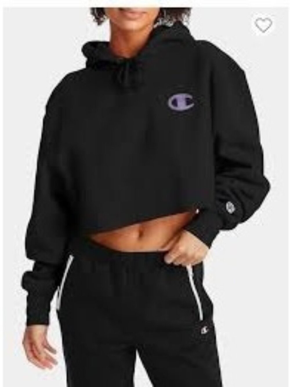 Champion Reverse Weave Hoodie Cropped Women's S Black Pink Logo Streetwear